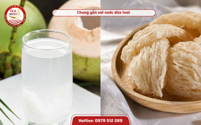 chung yen voi nuoc dua tuoi